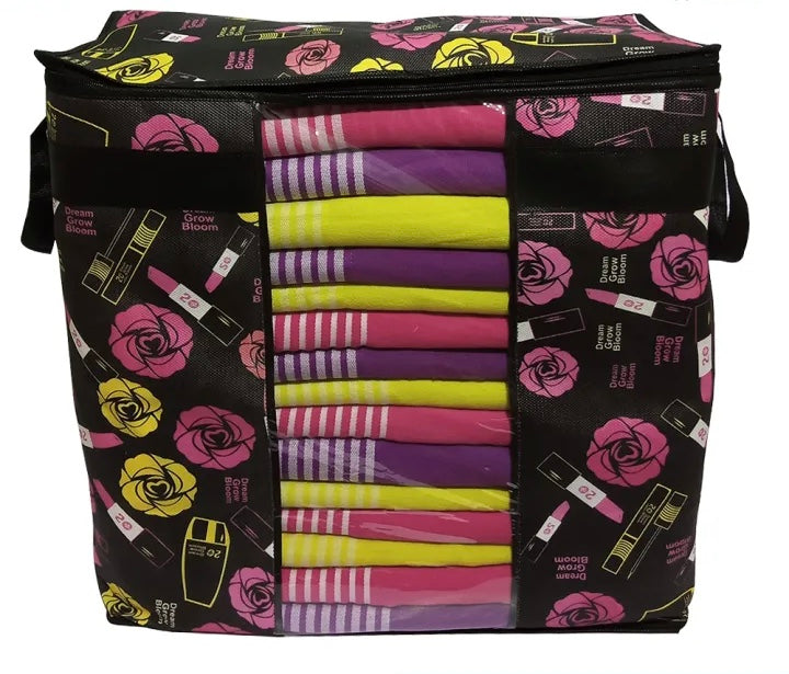 Printed Multipurpose Storage Bag, Storage Bags With Handles, Non Woven Floral Print Storage Organizer, Closet Organizer Printed Multipurpose Storage Bag, Storage Bags With Handles, Non Woven Floral Print Storage Organizer, Closet Organizer